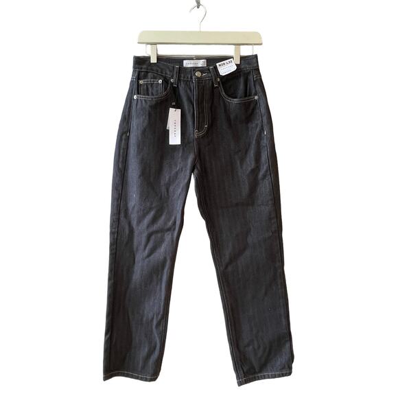 Topshop High Waist Straight Leg Black Herringbone Brushed Denim Jeans Size 6 W28 - Picture 1 of 6